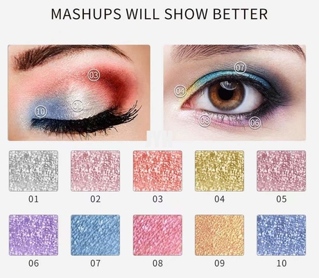 10 couleurs Diamond Glitter Eyeshadow Waterproof Long durant le fard à paupières métallique de miroitement