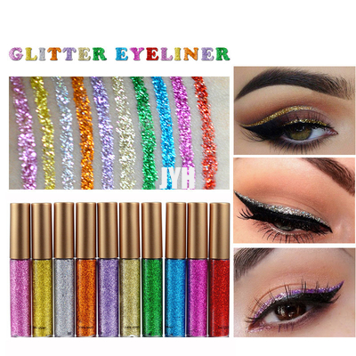 MSDS 10PCS/revêtement réglé d'oeil de scintillement pour des femmes faciles de porter le maquillage liquide rouge pigmenté de scintillement d'eye-liner d'or blanc